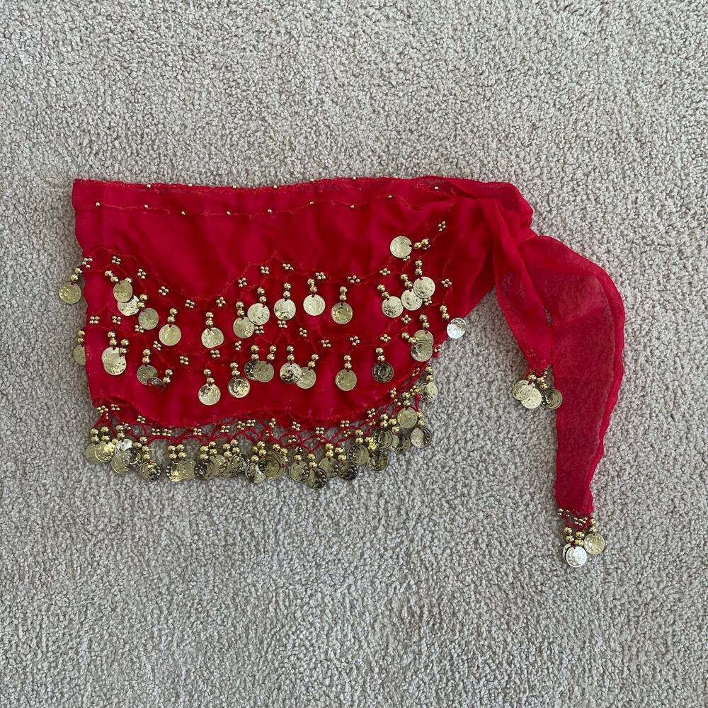Red & Gold Coin Belly Dance Hip Scarf / Festival Rave Belt